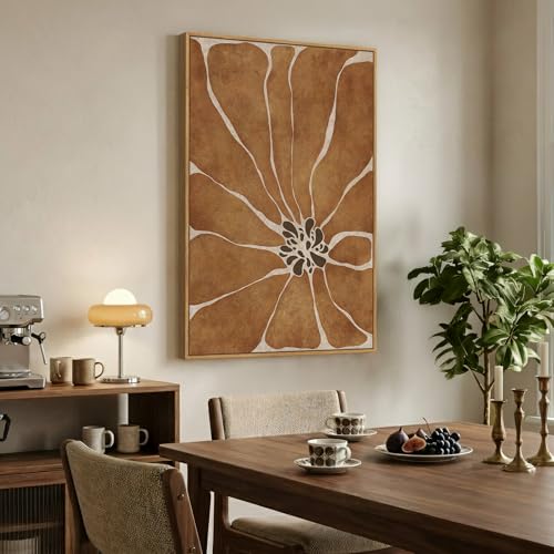 36x24 Inch Framed Boho Abstract Floral Wall Art for Living Room - Brown Neutral