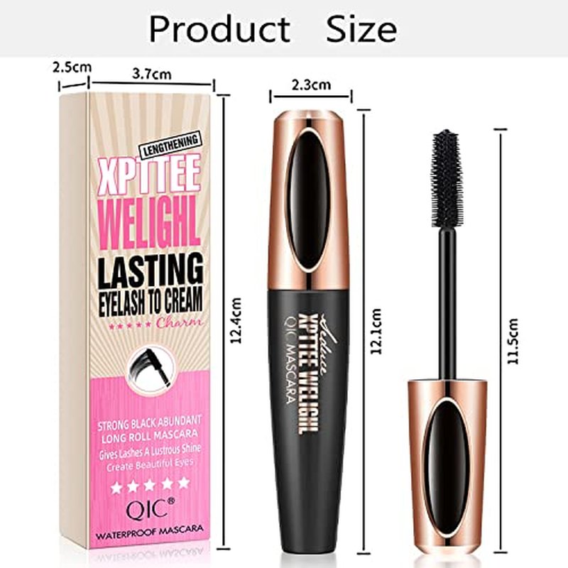 4D Silk Fiber Lash Mascara Extension - 4 Pack Voluminous, Waterproof & Smudge-Proof, Long-Lasting No Flaking, Natural No Clumping, All Day Exquisitely Full