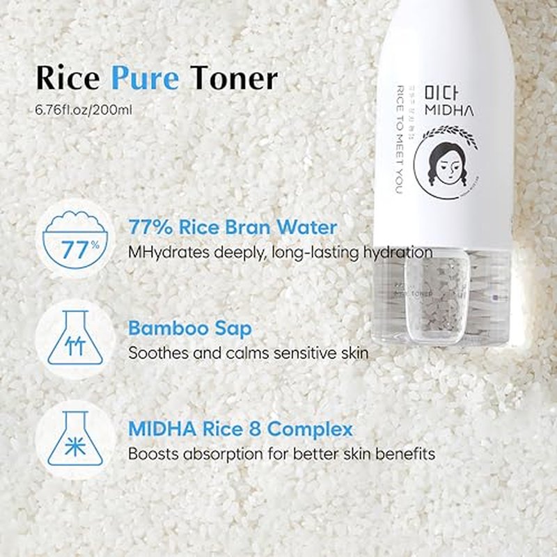 MIDHA Rice Pure Toner, 6.76fl.oz/200ml, Hydrating, Soothing, Fast-Absorbing Daily Toner ? Lightweight, Vegan, Alcohol-Free, Clean Beauty Skincare for Sensitive & Dry Skin