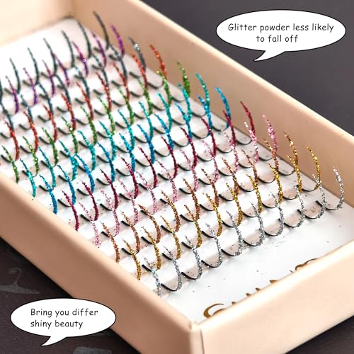Glitter Lash Extensions Laser 12 Colors Individual Spikes Eyelash Extension Professional Supplies 15mm for Daily,Party, Festival Makeup (Mix-12 Colors)