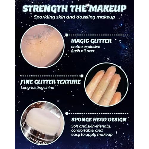 Glitter Air Cushion Highlighter Powder - 3D Contour & Brighten Face, Eyes, Body, Hair | Pearlescent Patting Powder Create a Shimmering Look | Easy-Use & Perfect for Daily & Special Occasions