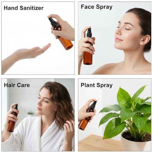 Amber Plastic Spray Bottles - 4 Oz Refillable Fine Mist Travel Set, 60 Pack
