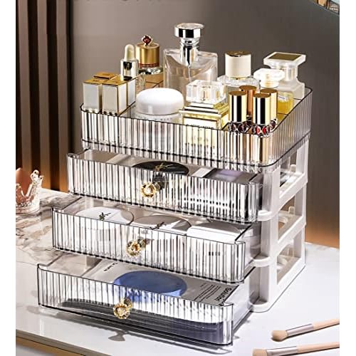 MIUOPUR Makeup Organizer with 3 Large Drawers, Countertop Organizer for Cosmetics, Ideal for Bathroom and Bedroom Vanity Countertops, Desk Storage Holder for Lipstick, Brushes and Nail Polish