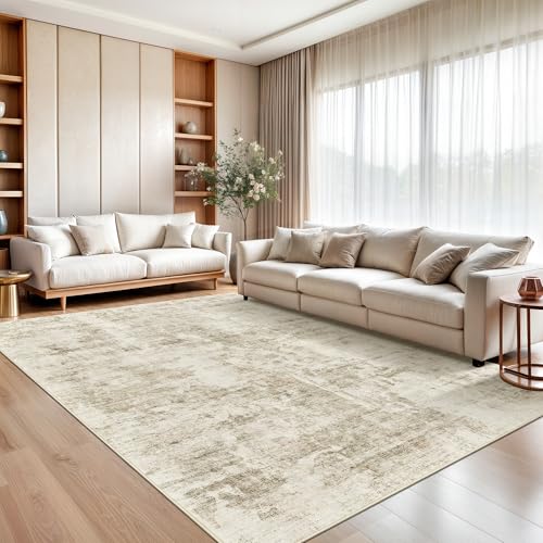 Soalmost 8x10 Beige/Gray Abstract Area Rug - Washable, Non-Slip, Low-Pile Living Room Carpet
