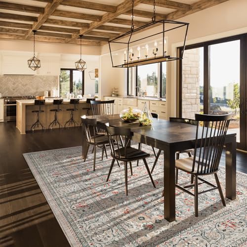 Washable 8x10 Beige Area Rug Non Slip Indoor Low Pile Carpet for Living Room