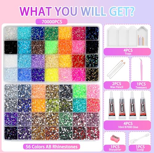 56 Colors Resin Jelly Rhinestones Bedazzling Kit with Adhesive & Tools - 70,000pcs