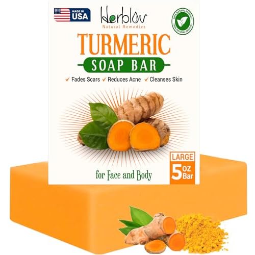 Natural Turmeric Soap Bar for Face & Body ? Skin Brightening Soap for Dark Spots, Intimate Areas, Underarms ? Exfoliating Face Wash Reduces Acne, Fades Scars & Cleanses Skin ? 5oz Made in USA