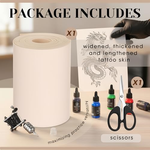 Complexion 148x6.3 Inch Roll-Up Tattoo Practice Skin with Scissors - Double-Sided Silicone