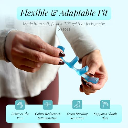 Toe Separators for Yoga & Foot Recovery ? Soft Gel Toe Spacers for Toe Splay Comfort ? Reusable, Washable ? Large, Blue, 1 Pair