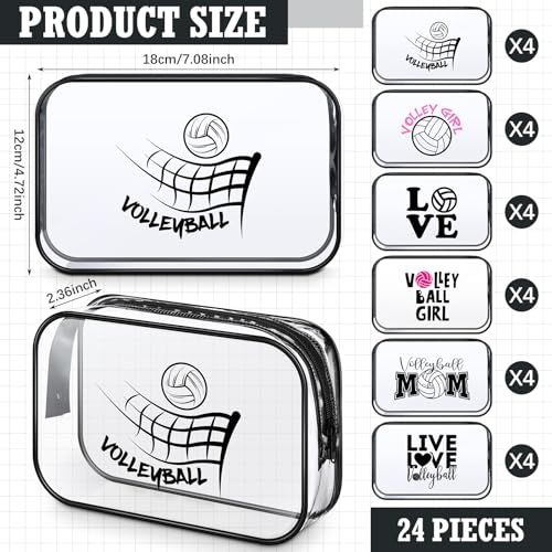 Abbylike 24 Pcs Cheer Gifts Cosmetic Bag 7 x 4.7 x 2.4'' Makeup Bag Cosmetic Toiletry Zipper Pouch Clear Zipper Case for Cheerleaders Women(Volleyball)