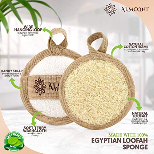 Natural Egyptian Shower Loofah Sponge Set with Back Scrubber & Facial Loofah