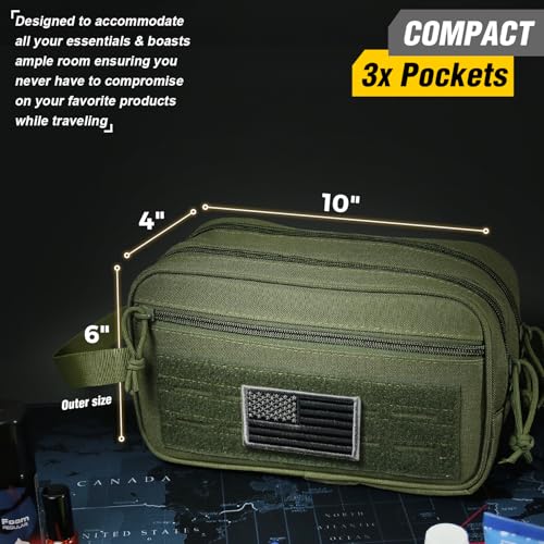 DBTAC Tactical Toiletry Bag for Men | Dry Wet Separate Hygiene Bag Compact Dopp Kit Mens Shaving Kit Travel shower Bag (Green)