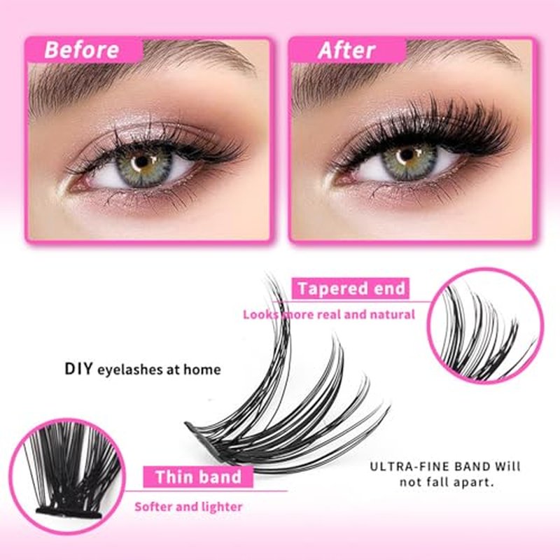 Fumwase 644PCS Thick Lash Clusters Kit Volume Lash Clusters Natural DIY Eyelash Extension with Lash Bond Tweezers and Seal Eyelash Book DIY 9-16MM 30D+40D+50D (640)