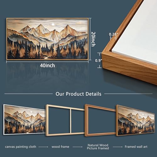 Abstract Mountain Range Wall Art Canvas - 40x20 Inches Frame, Mountain Landscape Painting, Living Room Decor Variation of Abstract Mountain Range Wood Frame 40"L x 20"W