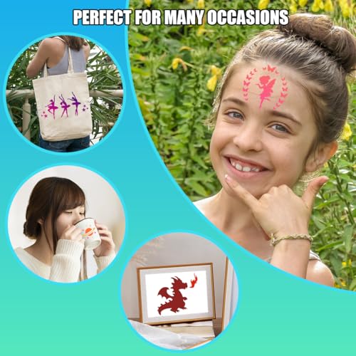 Depvision 32+28 Reusable face Paint Stencils with sponges, face Paint Stencil Stickers,6 face Paint sponges for Body Face Painting, Halloween,Party