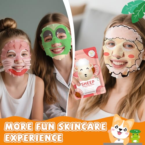 18 Pack Animal Face Mask for Kids, Bulk Sheet Face Masks Skincare for Girls, Collagen Hydrating Face Mask Spa Party Gifts for Teens, Easter Basket Stuffers, Birthday Gifts for Women