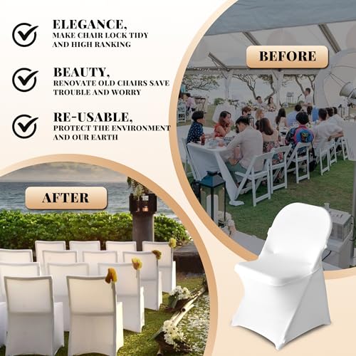 Snow White 50 Pack Stretch Polyester Spandex Chair Covers for Folding Chairs - Banquet, Wedding, Party