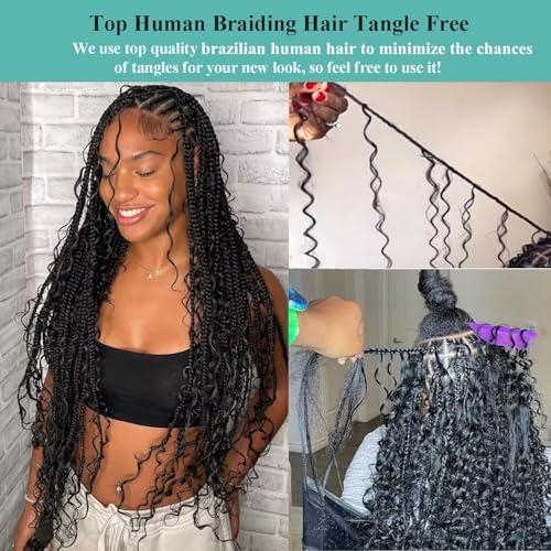 16 Inch Natural Black Deep Wave Human Hair for Braiding - Bulk Bundles, 110g