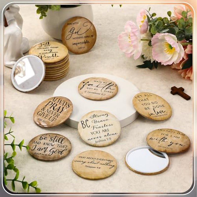 108 Pcs Mini Christian Compact Mirrors for Women Mom Teachers Retro Inspirational Bible Verse Pocket Makeup Mirrors Religious Employee Appreciation Gift for Sunday School Easter Church Party Favors