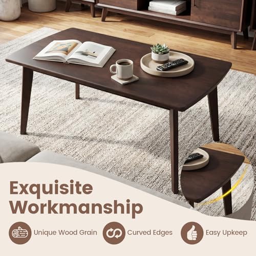 Solid Wood Coffee Table 34.5 x 21 Inches Mid-Century Modern Center Table with Storage