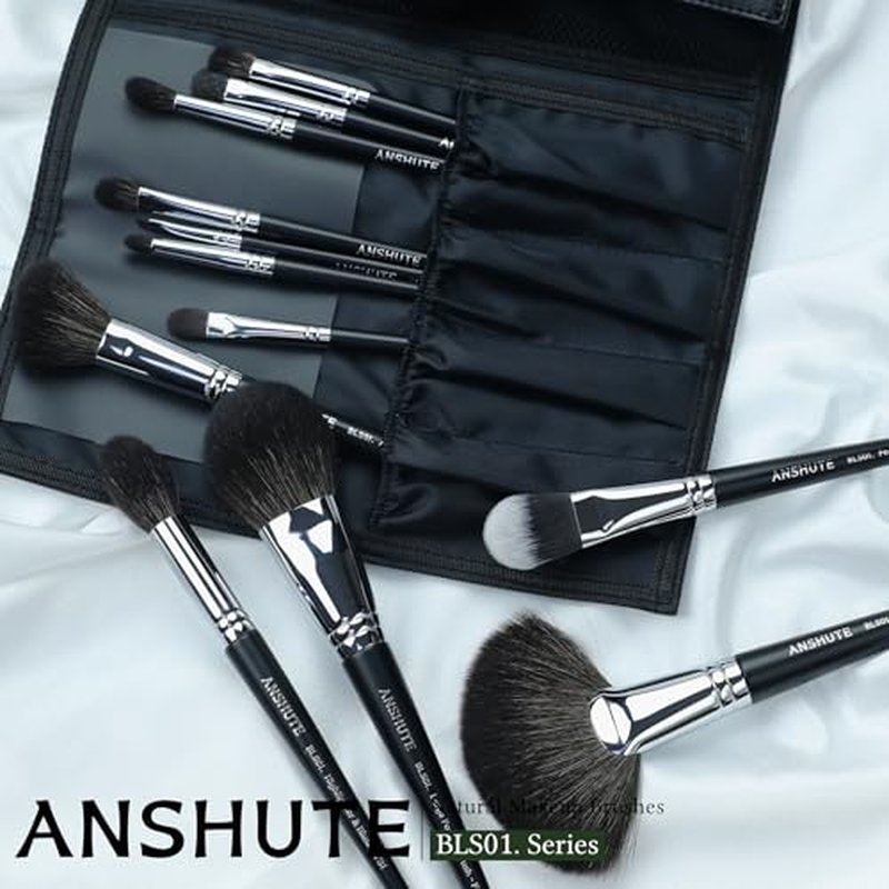 12-Piece Professional Natural Goat Hair Makeup Brush Set with Travel-Ready Makeup Brush Organizer - 5 Face & 7 Eye Brushes. Super Soft Bristles, Variety of Brushes. Labled Brush Handle