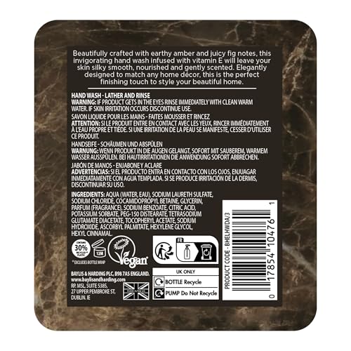 Baylis & Harding Dark Amber & Fig Hand Soap with Dispenser 16.9oz - Luxurious Moisturizing Liquid Hand Wash