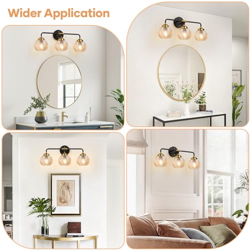 MOKATNG Bathroom Light Fixtures 3-Light Amber Leaf Texture Glass Vanity Wall Lamp