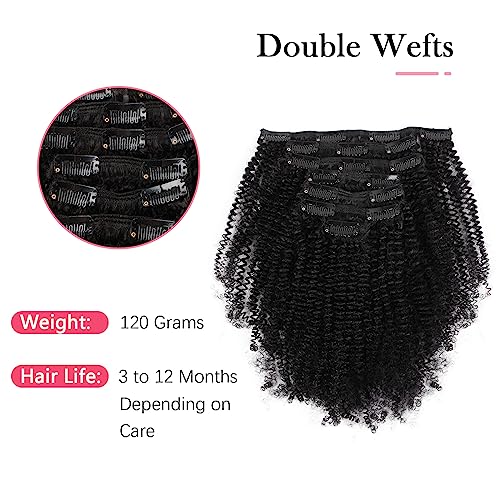 16 Inch Remy Afro Coily Clip-In Hair Extensions Natural Black #1B 4AC - 120g, 7 Pieces