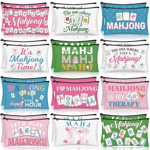 Mahjong Cosmetic Bags Bulk Set - 24 Portable Makeup Pouches for Gifts