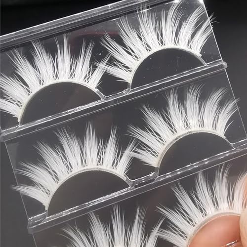 White False Eyelashes Cosplay Halloween White Eye lashes Extension Tools Natural Looking Anime Makeup Masquerade Party Eyelashes (White-3pairs)