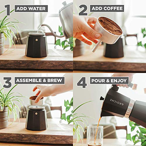 GROSCHE Milano 12-Cup Stovetop Espresso Maker Moka Pot, Black