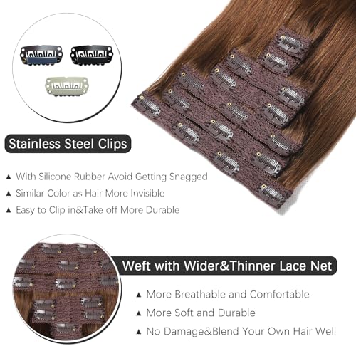 Clip in Hair Extensions 20 Inch Real Human Hair - Chocolate Brown, 7pcs