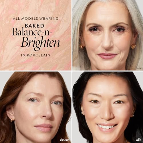 LAURA GELLER Baked Balance-n-Brighten Foundation with Retractable Airbrush Kabuki Brush Makeup Set, Porcelain (2 PC)