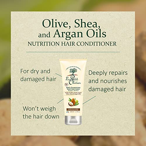 Le Petit Olivier Nutrition Hair Conditioner with Olive, Shea & Argan Oils - Repairs, Detangles & Softens Dry Damaged Hair - 6.76 Oz
