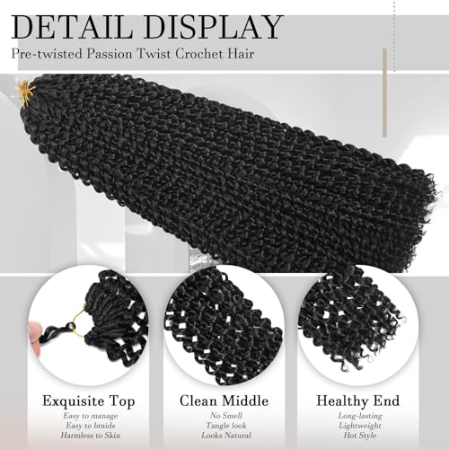 24 Inch Passion Twist Crochet Hair - 8 Packs Water Wave Braiding Extensions - Black 1B#