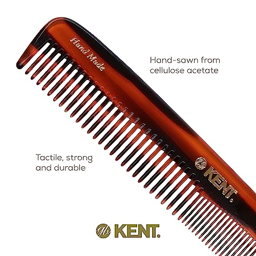 Kent 9T Tortoise Fine and Wide Tooth Comb Detangler - Large Handmade and Saw-Cut Dressing Combsw,for Wet and Dry, Hair Comb for Women and Durable Grooming Comb for Men Made in England