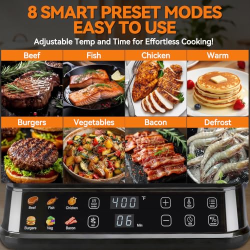 Indoor Grill & Electric Griddle Combo - Stainless Steel, 6-in-1 with Removable Plates & Silicone Mold