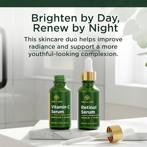 Tree of Life Brighten & Renew Face Serum Set with Vitamin C & Retinol
