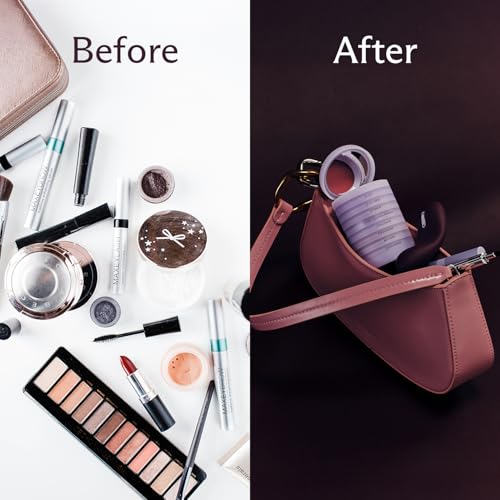 Subtl Beauty 4-in-1 Travel Makeup Kit by Subtl Staks - Eyeshadow Duo, Shine Control Powder, Cream Highlighter, Lip and Cheek - Includes Mirror Lid and Mini Brush - Stackable Makeup Designed for Travel