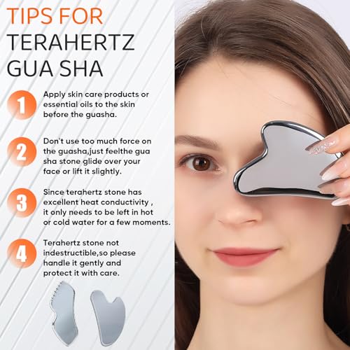 2Pcs Terahertz Gua Sha Facial Tools Set Stone for Lymphatic Drainage, Reduced Puffiness, Relieved Facial Tension ? 100% Natural Terahertz Stone Skin Care Tools