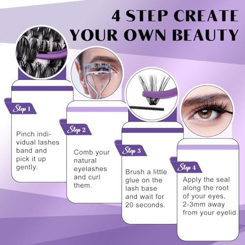 DIY Lash Extension Kit 280pcs Individual Lashes Cluster D Curl Eyelash Extension Kit Lash Clusters with Lash Bond and Seal and Lash Applicator Tool for Self Application (KIT,50D-D-9-16MIX)