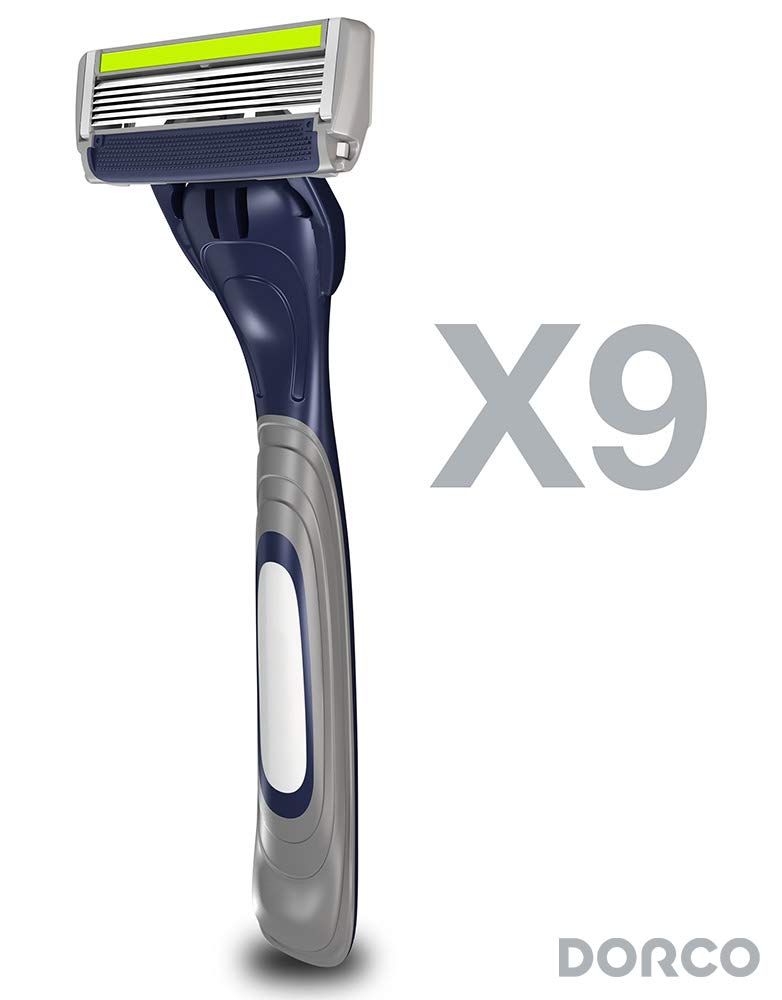 Dorco Pace 6+ Six Blade Disposable Razors with Trimmer – Value Pack (9 Count)