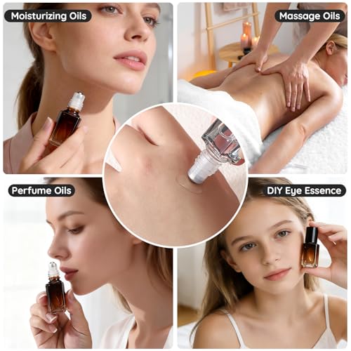 20pcs Travel Refillable Amber Glass Roller Bottles for Essential Oils - 3ml
