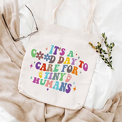 WCGXKO NICU Nurse Gift - NICU Nurse Graduation Canvas Shopping Bag (TINY HUMANS Tote)