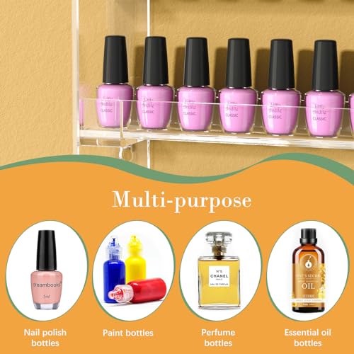 FEMELI 21 * 21 Inch Nail Polish Wall Rack, Easy to Install, Clear Acrylic Nail Polish Display Holder Organizer 6 Tier Hold Up To 90-120 Bottles