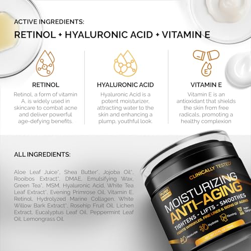 White Men's Face Moisturizer - Anti-Aging Cream with Collagen, Retinol & Hyaluronic Acid - Day & Night Skin Care - 1.7 oz