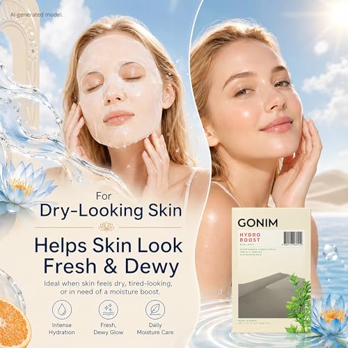 GONIM Hydrating Korean Face Mask Pack of 10 with Hyaluronic Acid & Vitamin C - Yellow