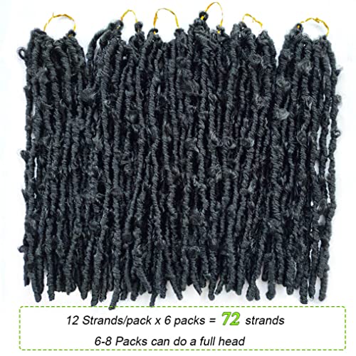 Butterfly Locs Crochet Hair 12 Inch 1B Black - 6 Packs Short Bob Style with Beads (Variation: 1B# / 12 Inch)