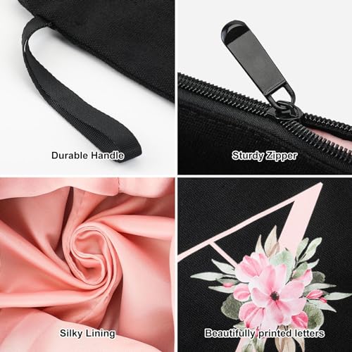 Vavabox A-Z Personalized Makeup Bag, Birthday Gifts for Women Mom, Gifts for Best Friend, Bride Bridesmaid Cosmetic bag (S, 04-Black Set)