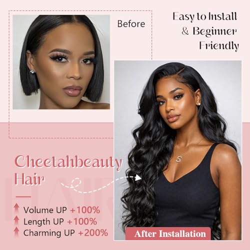 14 Inch Natural Black V Part Human Hair Wig Body Wave 180% Density Glueless, Beginner Friendly